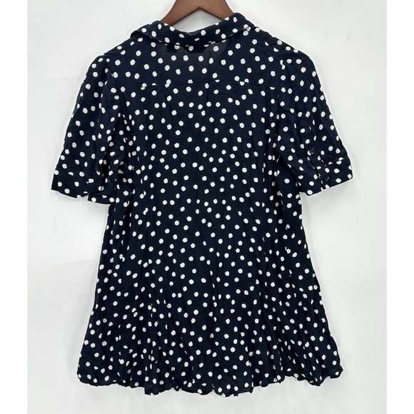 TYLHO Anthropologie Blouse Womens Button Down Short Sleeve Swing Polka Blue S - Picture 2 of 9